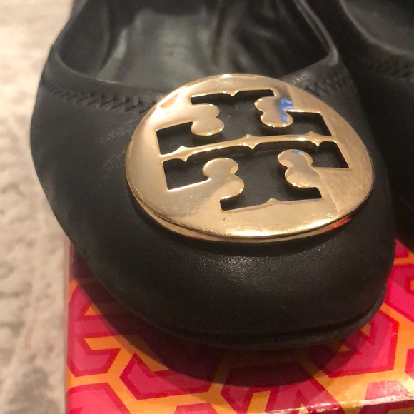 s-l400.jpg Black/Gold Tory Burch Classic Reva Flat